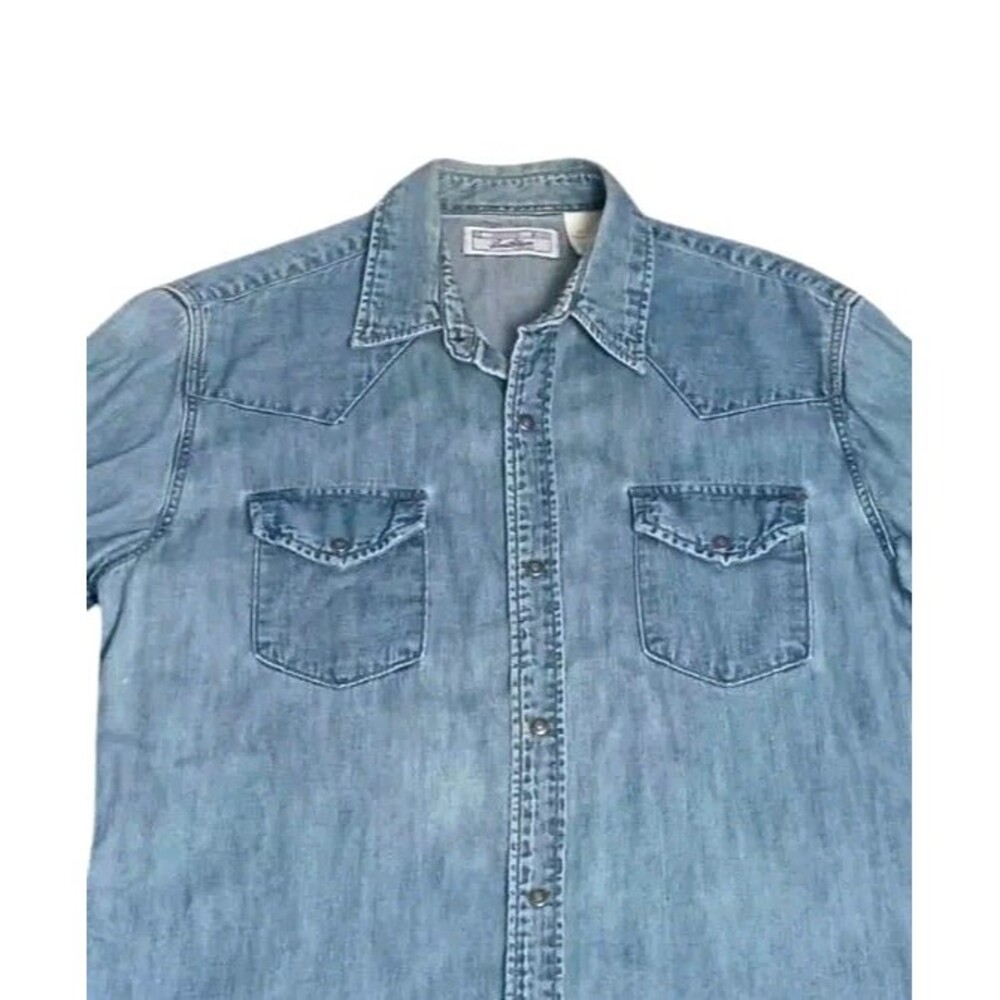 Levi’s Strauss Signature Shirt L Blue Cotton Denim Snap Shirt Western Chambray